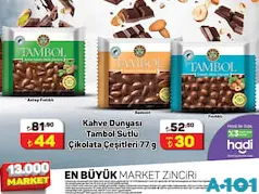 KAHVE DÜNYASI TAMBOL SÜTLÜ ÇİKOLATA ÇEŞİTLERİ 77 G